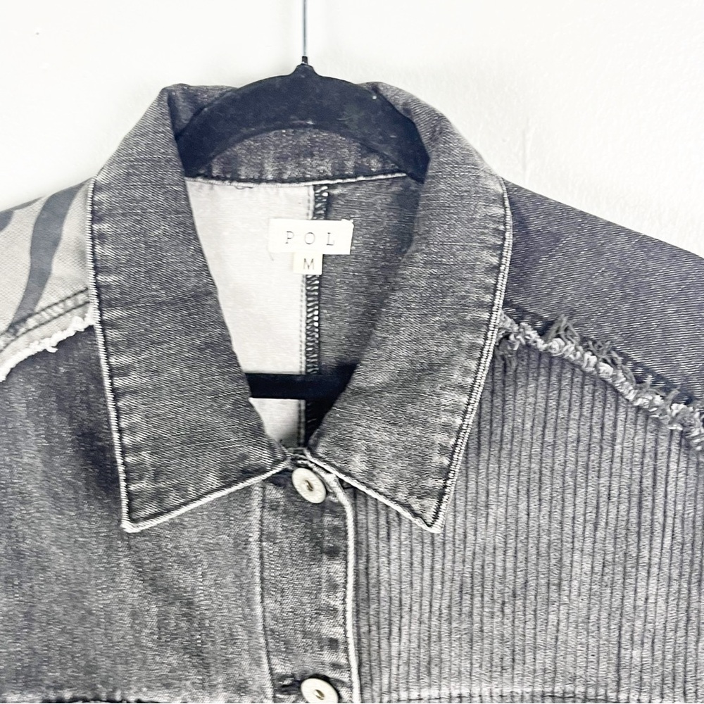 POL Black Wash Corduroy Camo Jean Mixed Prints Long Sleeves Button Jacket Medium - Picture 7 of 11
